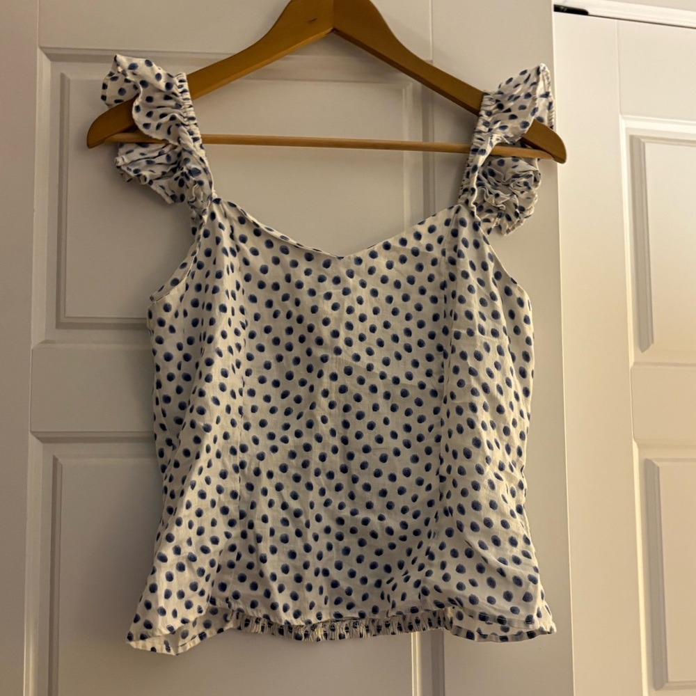 H&M White and Black Polka Dot Ruffle Tank Top